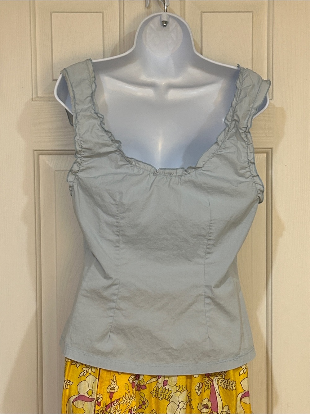 SCOTT Light Blue Lace Up Corset Milkmaid Top Ruffle Trim Boho, Size Large - Picture 5 of 6